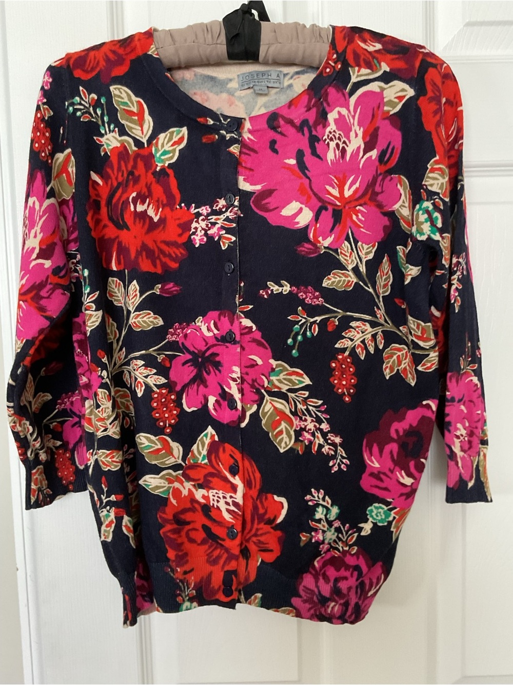Joseph A Floral Button-Front Women's 3/4 Sleeve Cardigan- Pink & Red